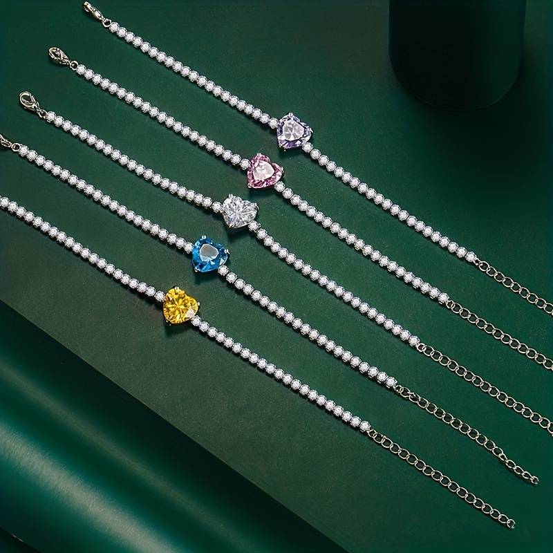 Crystal Heart Tennis Silver Adjustable Bracelet - 5 Colours!