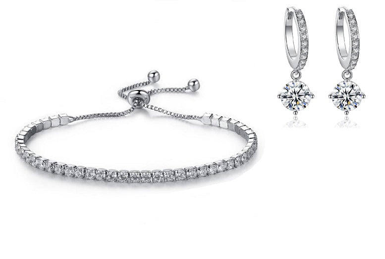 Tennis Bracelet & Huggies Earrings Set