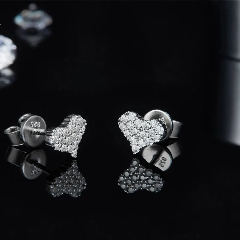 Pave Setting Round Lab Diamond Heart Shape Cluster Earrings!