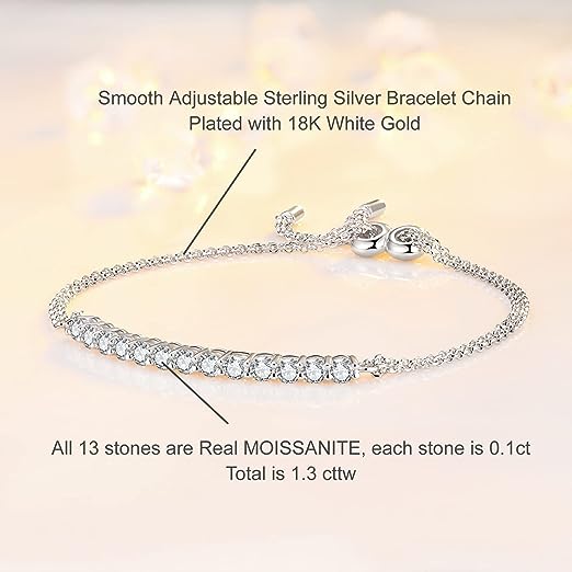 925 Sterling Silver Moissanite Tennis Bracelet 1.3ct