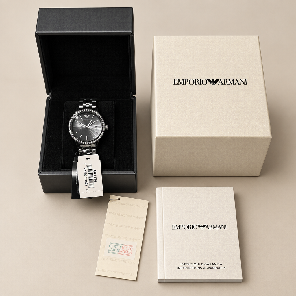 Emporio Armani AR1478 Women's Black Ceramic Crystal Watch, New with Box and Certificate