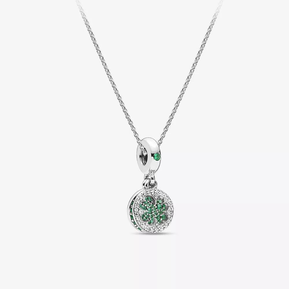 Delicate Lucky Four Leaf Clover Double Dangle Charm Necklace