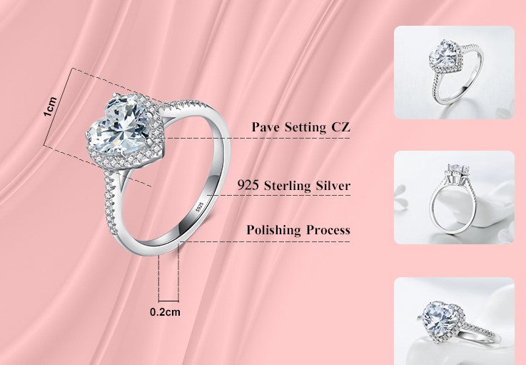 Heart shape 925 Sterling Silver jewelry Ring