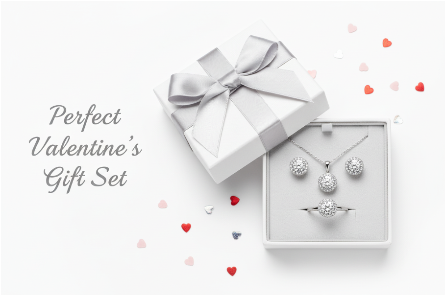 Valentine's Day Jewelry Set - Necklace, Earrings & Adjustable Ring!