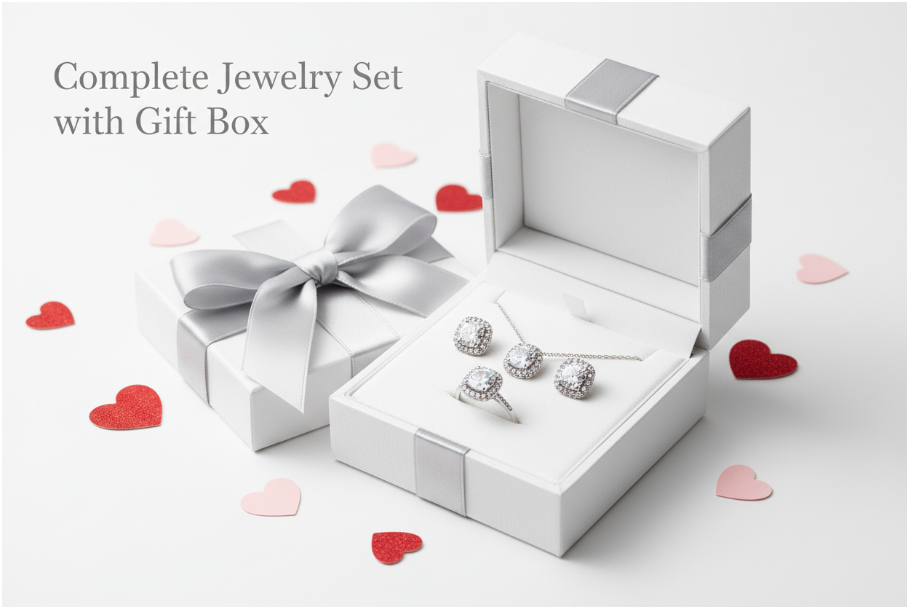 Square Halo Jewelry Set - Necklace, Earrings & Adjustable Ring!