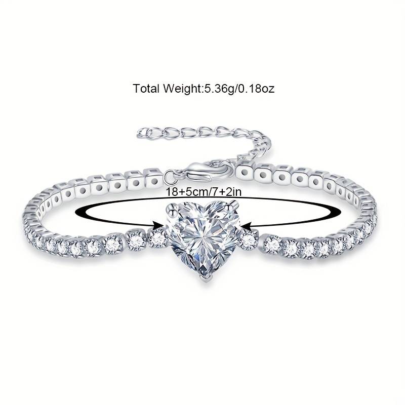 Crystal Heart Tennis Silver Adjustable Bracelet - 5 Colours!