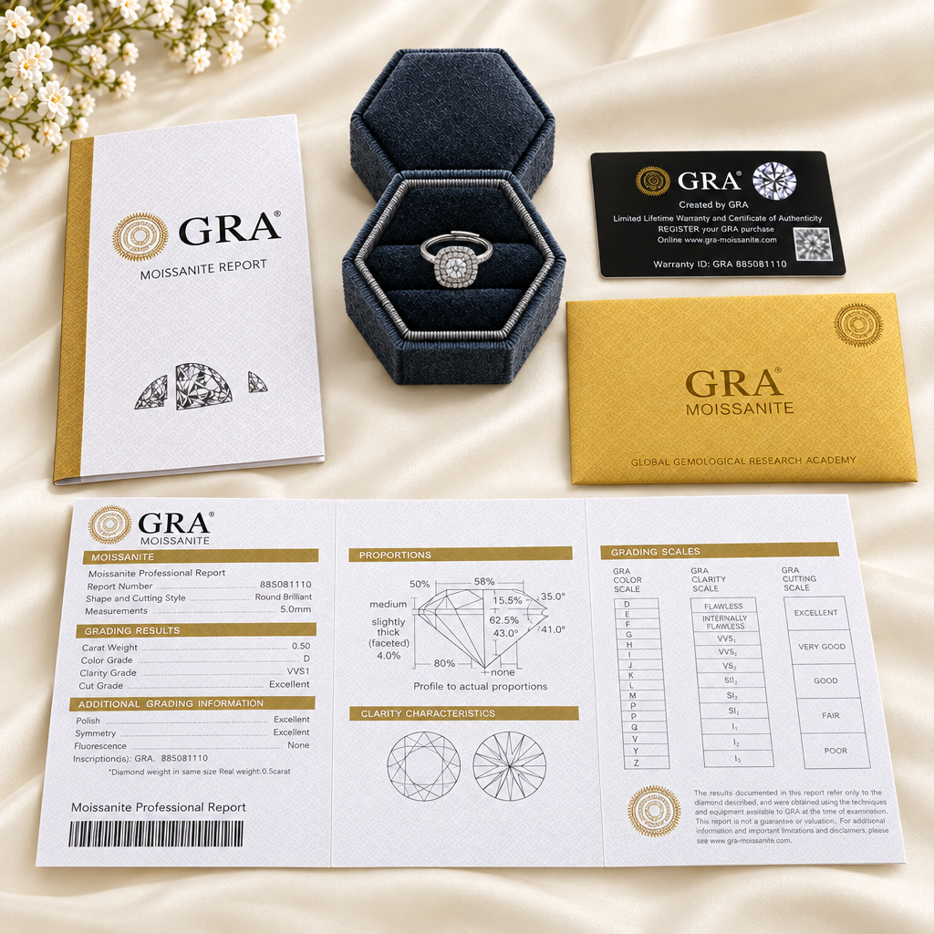 Anello Multi-Halo con packaging e certificato aperto