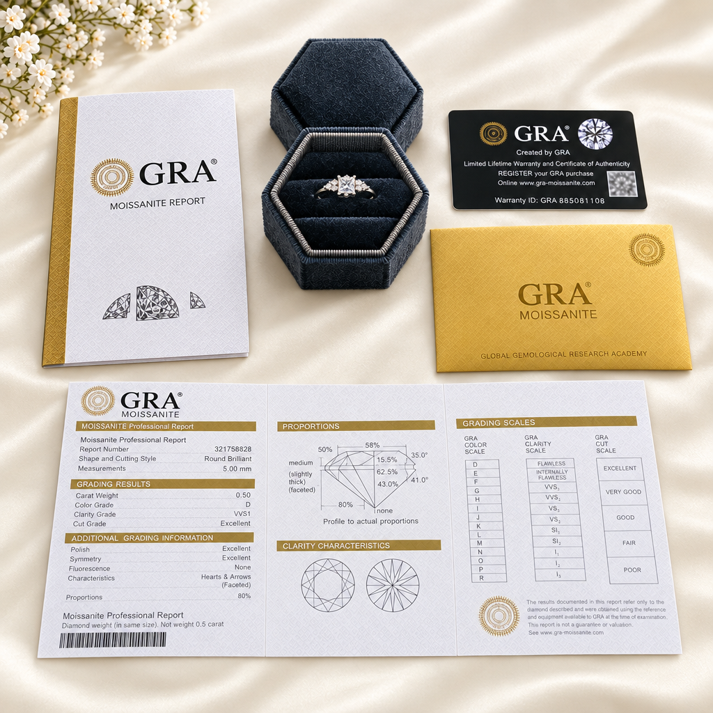 Anello Princess Cut con packaging e certificato aperto