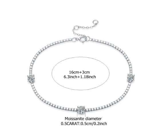 925 Sterling Silver Moissanite 1.5 Carat Bracelet.