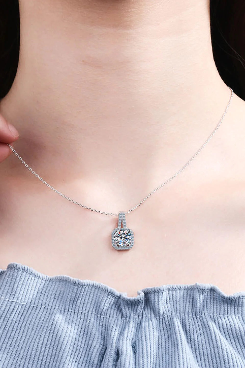 925 Sterling Silver 1-2 Carat Moissanite Diamond Bag Princess Pendant Necklace