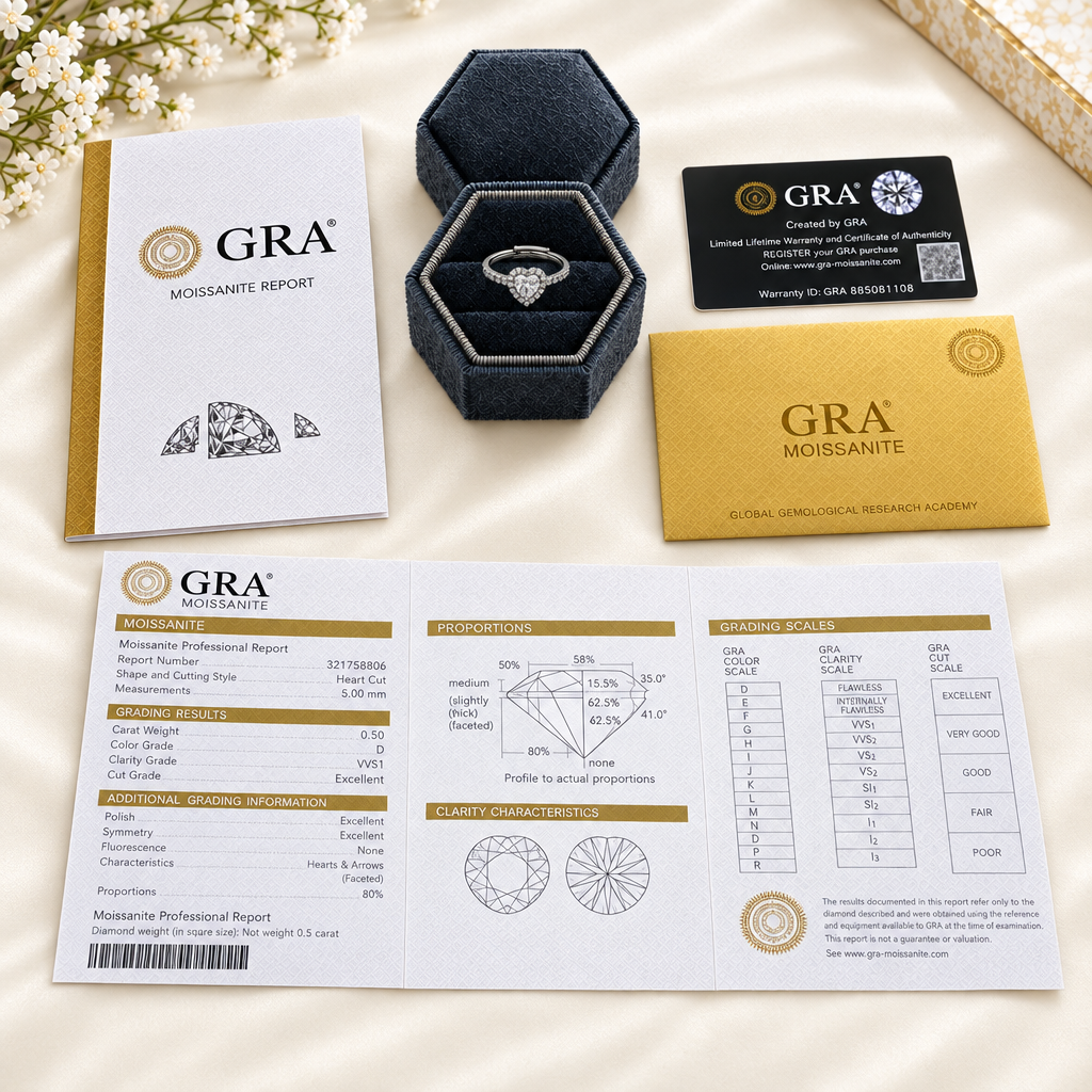Halo Heart con packaging e certificato aperto