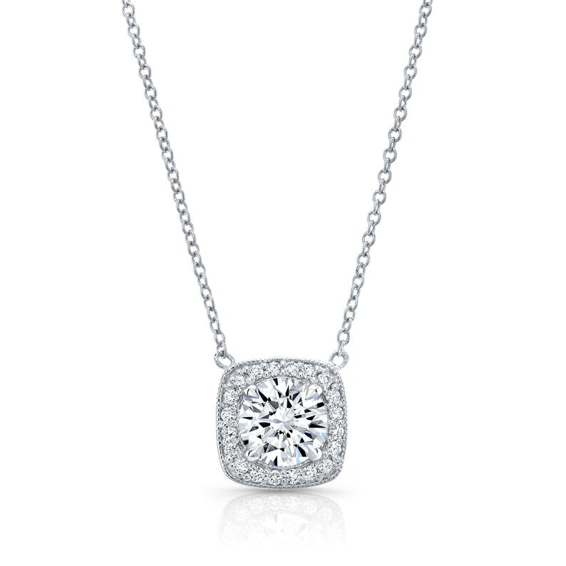 925 Sterling Silver Moissanite 1 Carat Halo Square Necklace