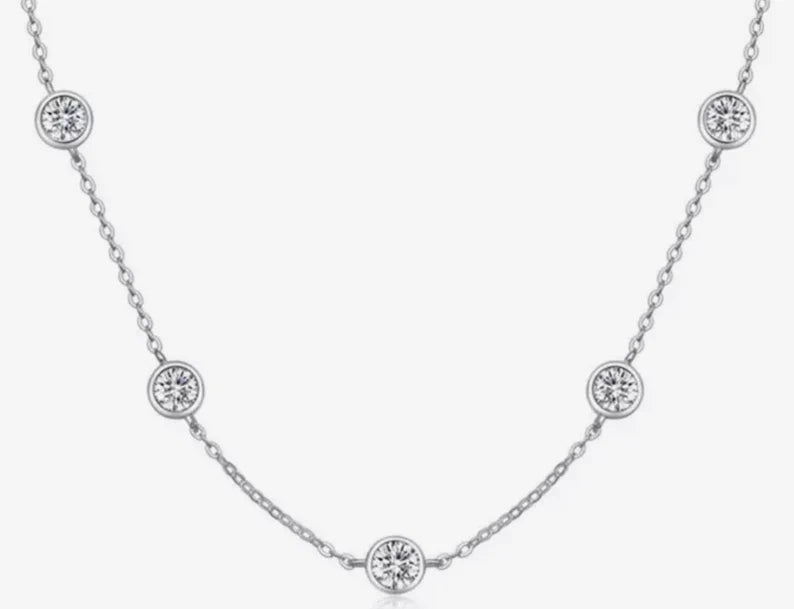 925 Sterling Silver Moissanite 2.5 Carat Bubble Set Chain Necklace