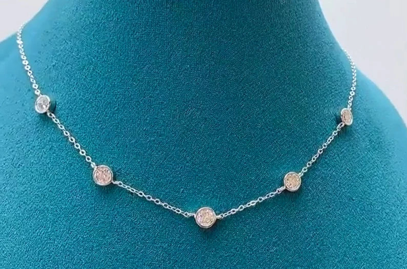 925 Sterling Silver Moissanite 2.5 Carat Bubble Set Chain Necklace