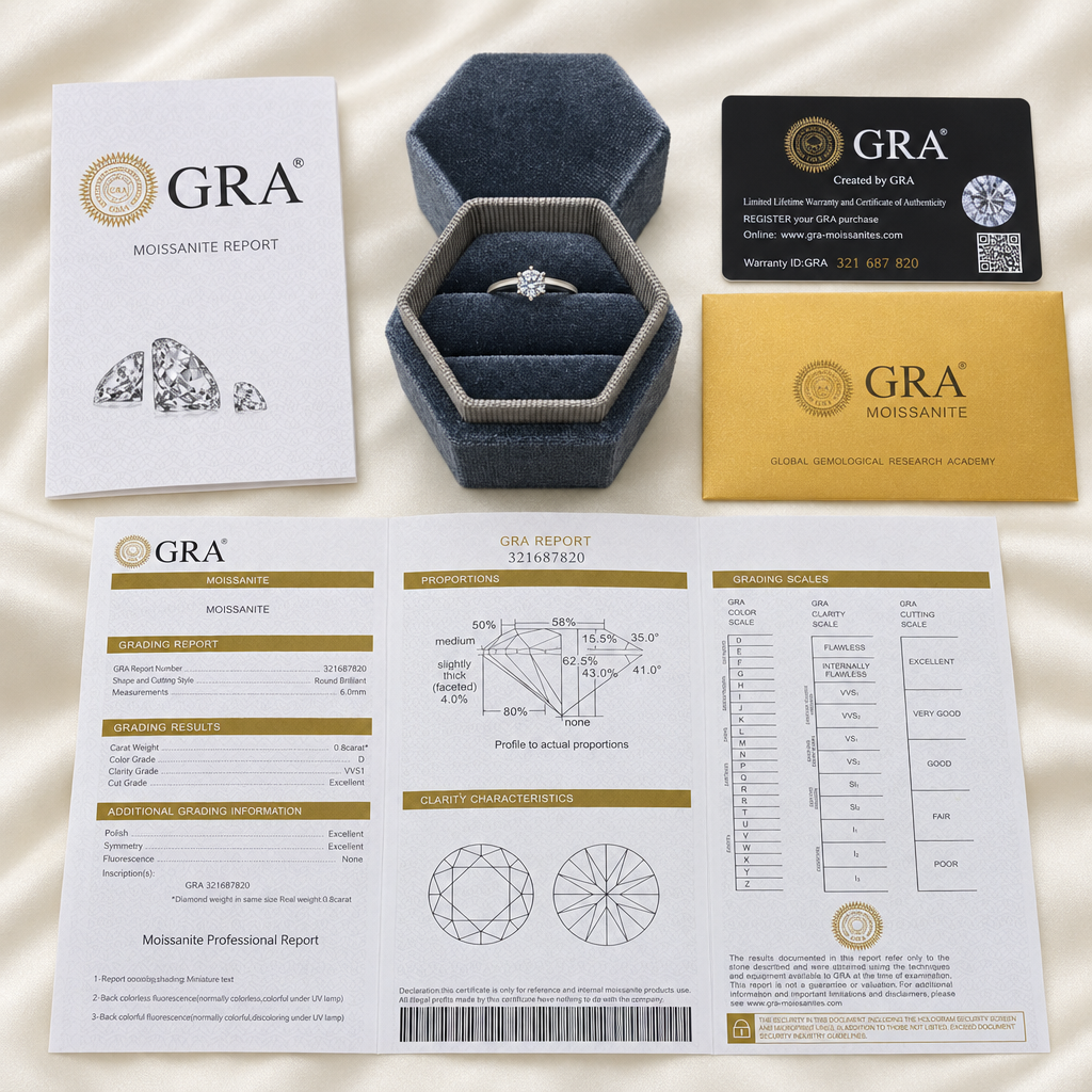 Packaging del solitario con certificato aperto