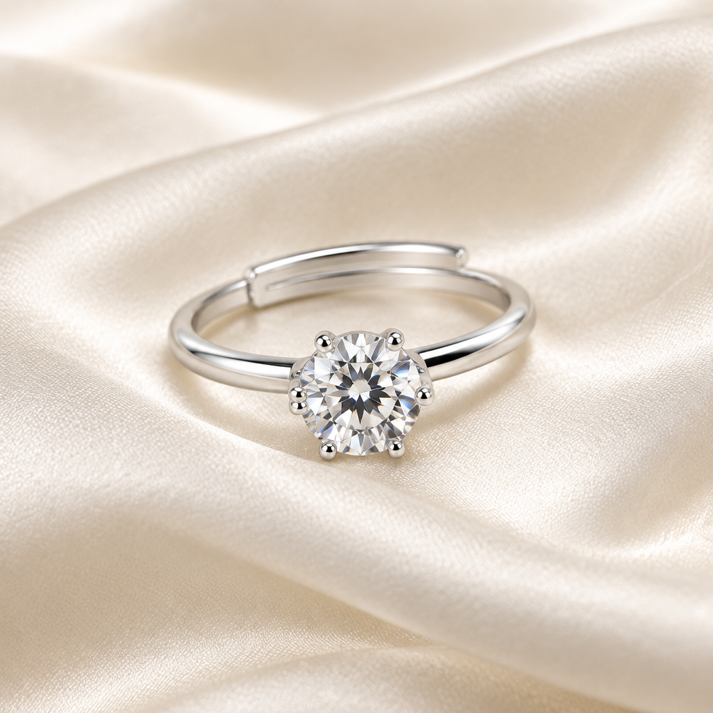 Round Solitaire Moissanite Ring 0.8 carat in 925 Sterling Silver – Adjustable Size