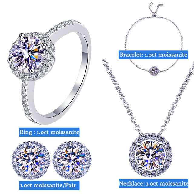 4ct Moissanite Halo Jewellery Set With GRA Certificate