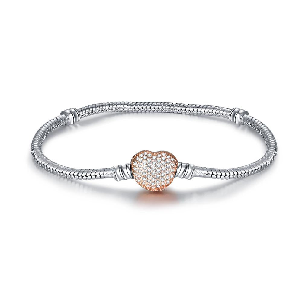 Silver Pave Hearth & Snake Chain Bracelet- 2 Colours!
