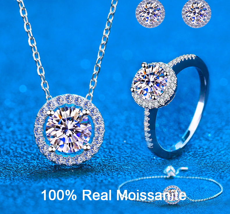 4ct Moissanite Halo Jewellery Set With GRA Certificate
