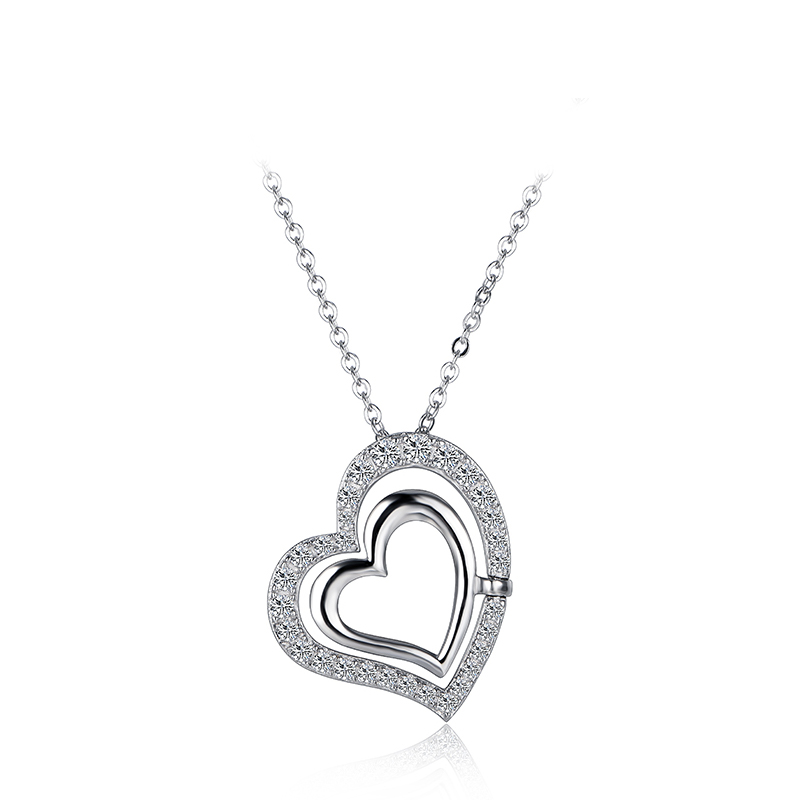 Double Heart 925 Sterling Silver Necklace Color Vvs1