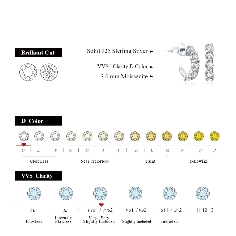 Round 3.0mm Moissanite Hool Earrings - 3 Colours