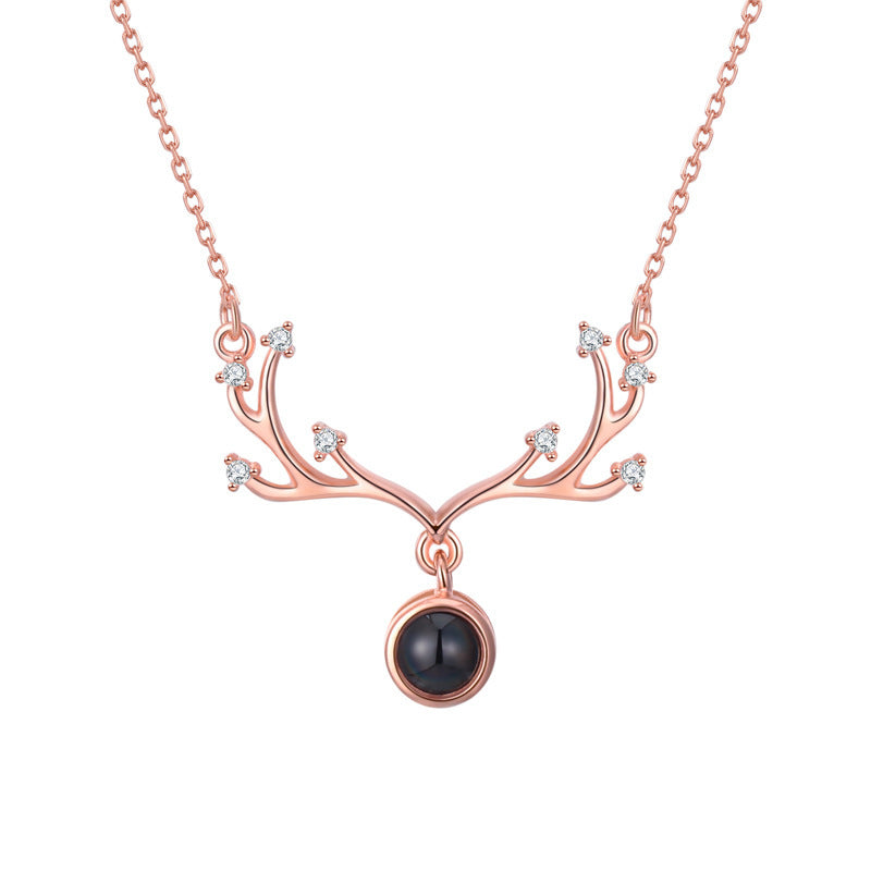 I Love You Antler Necklace Silver & Rose Gold