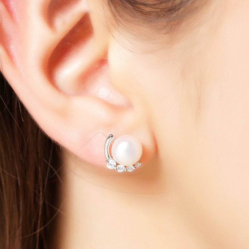 Moon Pearl Stud Earrings