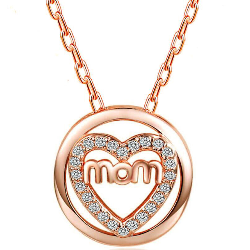 Created White Sapphire Heart Mom Necklace Silver or Rose Gold!