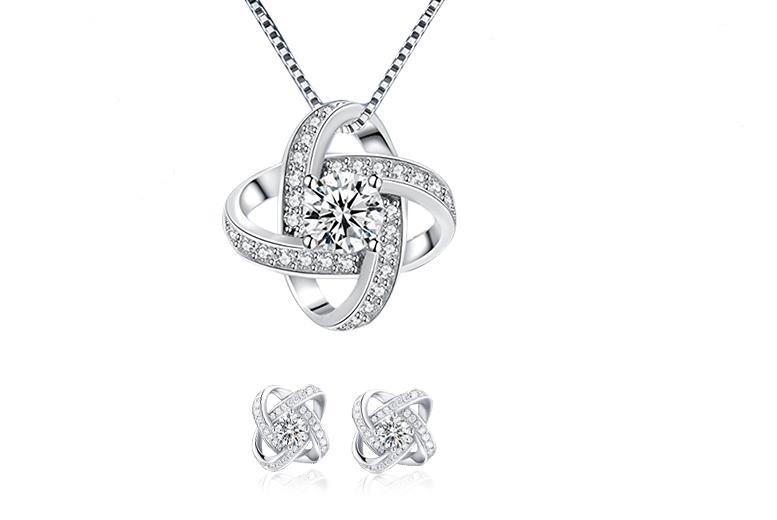 Lucky Four Leaf Clover Jewelry Set Silver 925