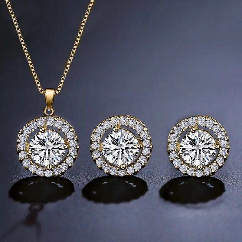 Round Halo Pendant and Earrings Set - 3 Colours!
