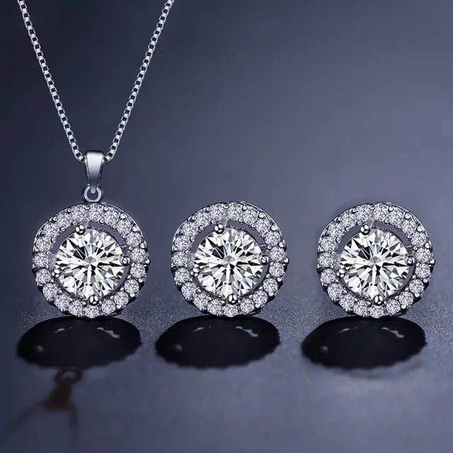 Round Halo Pendant and Earrings Set - 3 Colours!