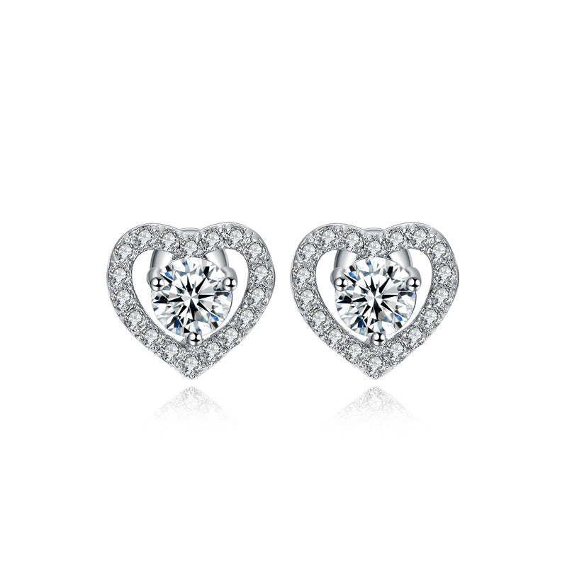 Sterling Silver Heart Halo Stud Earrings