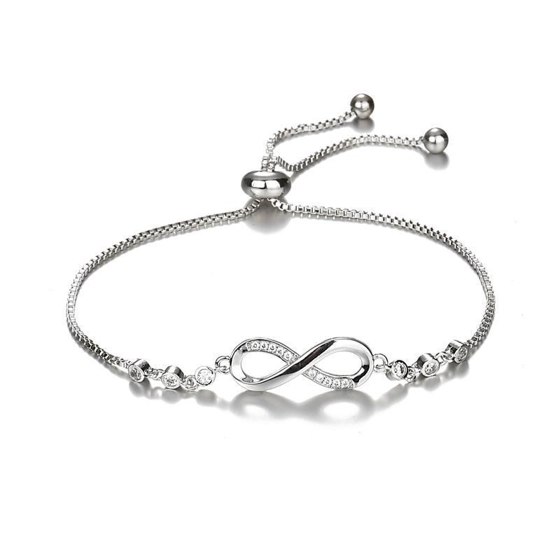 Silver Crystals Charm Infinity Bracelet! Adjustable!