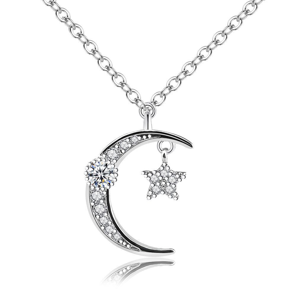 Clear Crystals Moon & Star Necklace