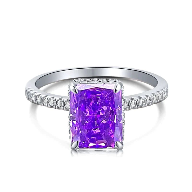 Radiant Cut Sterling Silver Adjustable Ring- 7 Colours