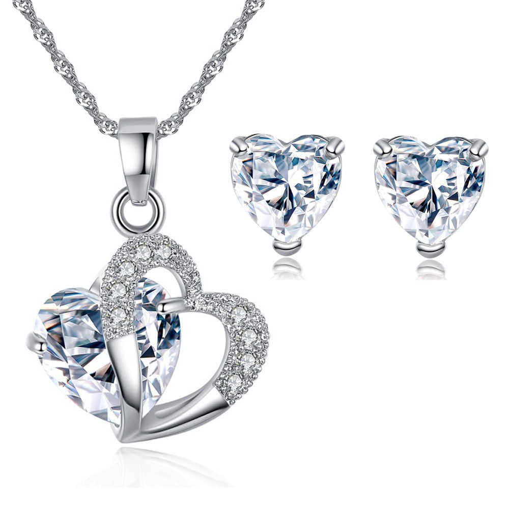 Double Heart Crystal Jewellery Set