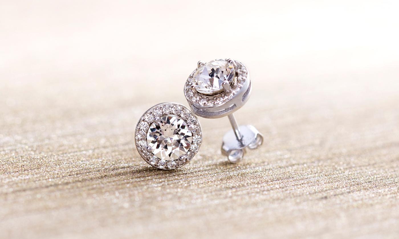 3.44CT Halo Stud Earrings with Crystal  Elements