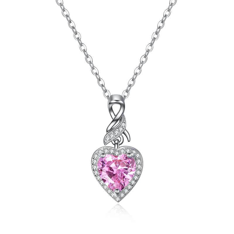Pink Sapphire Heart Neacklace With Crystals