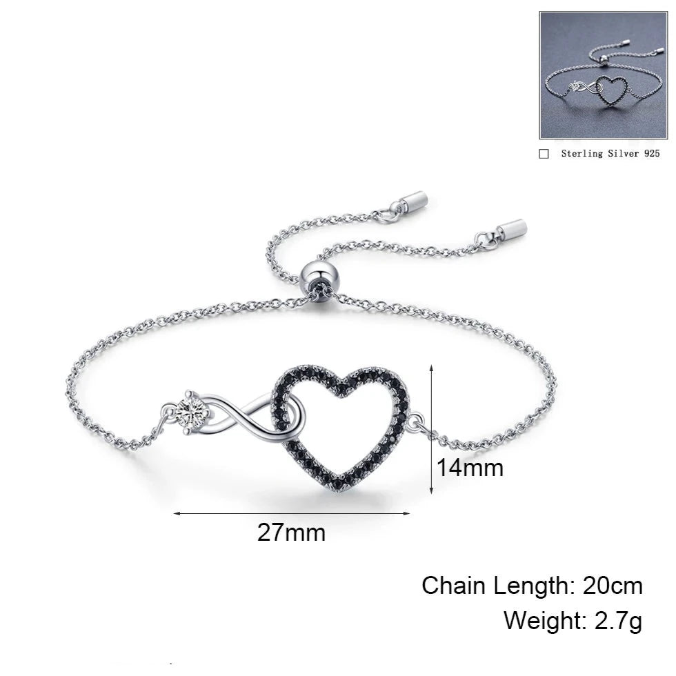 Silver 925 Heart & Infinity Crystals Bracelet!