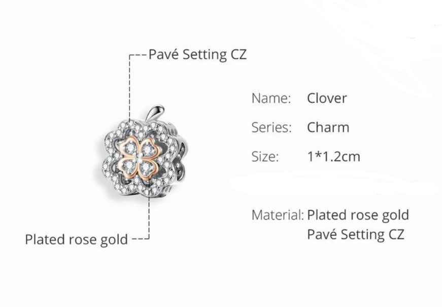 Lucky Four-Leaf Clover & Heart Charms Two Tone - 2 Design!