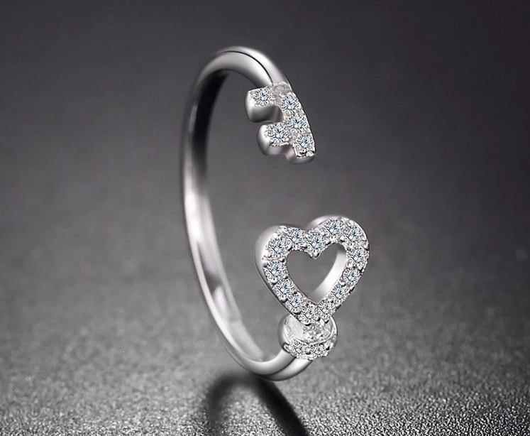 Sterling Silver Heart Key Love Open Ring